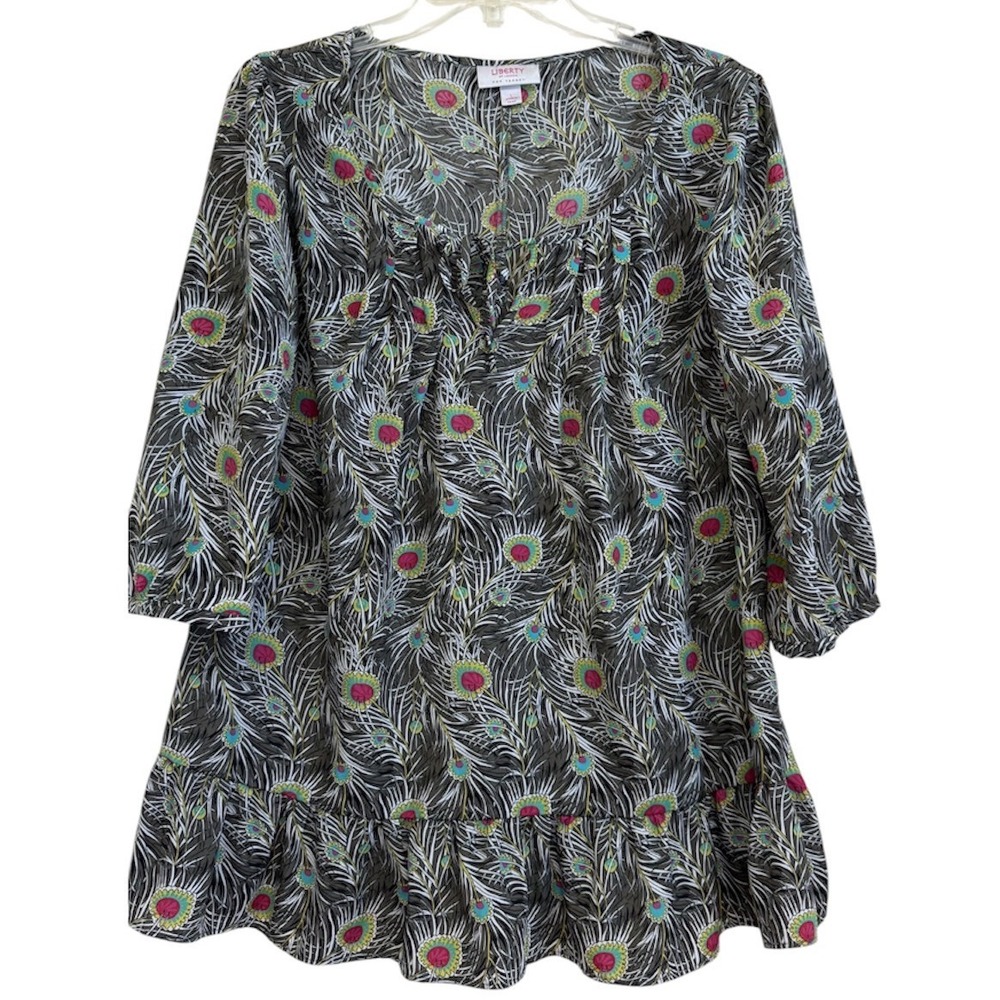 Liberty of London for Target Peacock Feather Ruffle Tunic Top Brown Pink Large